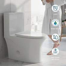 Load image into Gallery viewer, 12 in Rough-In 1-Piece, 0.9/1.3 GPF Swirl Flush Elongated Toilet in White Ceramic with Soft-Close Seat 16.54 Height