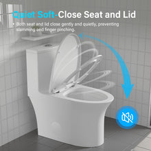 Load image into Gallery viewer, 12 in Rough-In 1-Piece, 0.9/1.3 GPF Swirl Flush Elongated Toilet in White Ceramic with Soft-Close Seat 16.54 Height