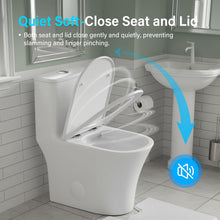 Load image into Gallery viewer, 12 in Rough-In 1-Piece, 0.9/1.3 GPF Swirl Flush Elongated Toilet in White Ceramic with Soft-Close Seat