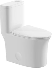 Load image into Gallery viewer, 12 in Rough-In 1-Piece, 0.9/1.3 GPF Jet Siphon Flush Elongated Toilet in White Ceramic with Soft-Close Seat
