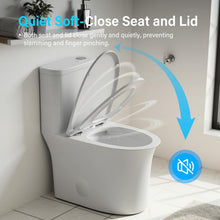 Load image into Gallery viewer, 12 in Rough-In 1-Piece, 0.9/1.3 GPF Jet Siphon Flush Elongated Toilet in White Ceramic with Soft-Close Seat