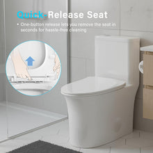 Load image into Gallery viewer, 12 in Rough-In 1-Piece, 0.9/1.3 GPF Jet Siphon Flush Elongated Toilet in White Ceramic with Soft-Close Seat