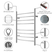 Load image into Gallery viewer, Heatgene Wall Mounted 8 Bar Plug-in Curved Towel Warmer