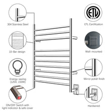 Load image into Gallery viewer, Heatgene Wall Mounted 10 Bar Hardwired Towel Warmer