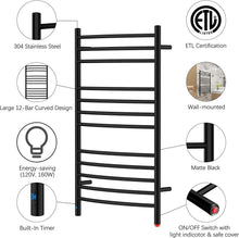 Load image into Gallery viewer, HEATGENE Towel Warmer with Built-in Timer and Temperature Control, Wall-Mounted, Electric Plug-in/Hardwired, 12 Bar - HG-R64170