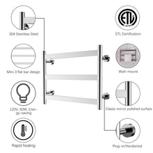 Load image into Gallery viewer, HEATGENE 3 Flat Bar Wall-Mounted Hard- wiring / Plug in Towel Warmer - HG-64135