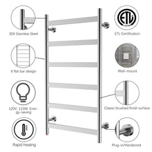Load image into Gallery viewer, HEATGENE 6 Flat Bar Wall-Mounted Hard Wired/Plug in Towel Warmer - HG-64137