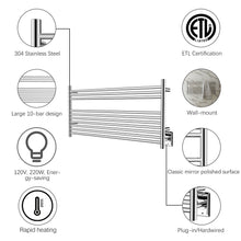 Load image into Gallery viewer, HEATGENE 10 Bar Wall-Mounted Plug-in / Hard-wiring Towel Warmer - HG-64154