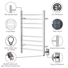 Load image into Gallery viewer, Heatgene Wall Mounted 8 Square Bar Hardwired/Plug-in Towel Warmer