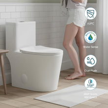 Load image into Gallery viewer, 12 in Rough-In 1-Piece, 0.9/1.3 GPF Dual Flush Elongated Toilet in White Ceramic with Soft-Close Seat 17.13 in Height
