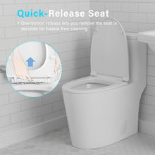 Load image into Gallery viewer, 12 in Rough-In 1-Piece, 0.9/1.3 GPF Dual Flush Elongated Toilet in White Ceramic with Soft-Close Seat 17.13 in Height
