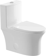 Load image into Gallery viewer, 12 in Rough-In 1-Piece, 0.9/1.3 GPF Swirl Flush Elongated Toilet in White Ceramic with Soft-Close Seat 16.54 Height
