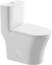Load image into Gallery viewer, 12 in Rough-In 1-Piece, 0.9/1.3 GPF Swirl Flush Elongated Toilet in White Ceramic with Soft-Close Seat
