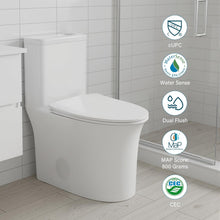 Load image into Gallery viewer, 12 in Rough-In 1-Piece, 0.9/1.3 GPF Jet Siphon Flush Elongated Toilet in White Ceramic with Soft-Close Seat
