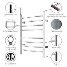 Load image into Gallery viewer, Heatgene Wall Mounted 8 Bar Plug-in Curved Towel Warmer
