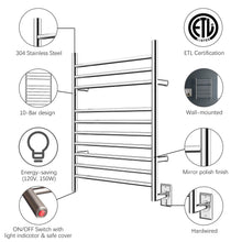 Load image into Gallery viewer, Heatgene Wall Mounted 10 Bar Hardwired Towel Warmer
