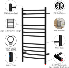 Load image into Gallery viewer, HEATGENE Towel Warmer with Built-in Timer and Temperature Control, Wall-Mounted, Electric Plug-in/Hardwired, 12 Bar - HG-R64170
